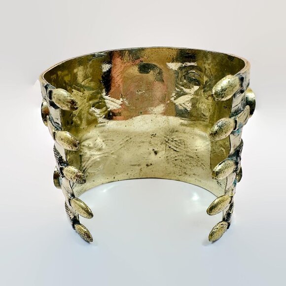 Vintage Middle Eastern Cuff Afghan Silver Gold Wash Mixed Metals Lapis Composite - Picture 3 of 4